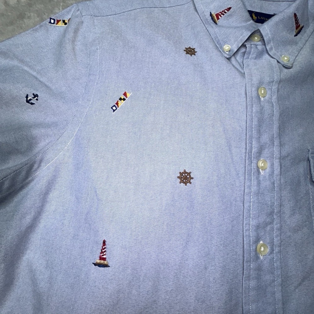 Polo Ralph Lauren Shirt Mens Medium Blue Nautical Anchor Boat Button Up